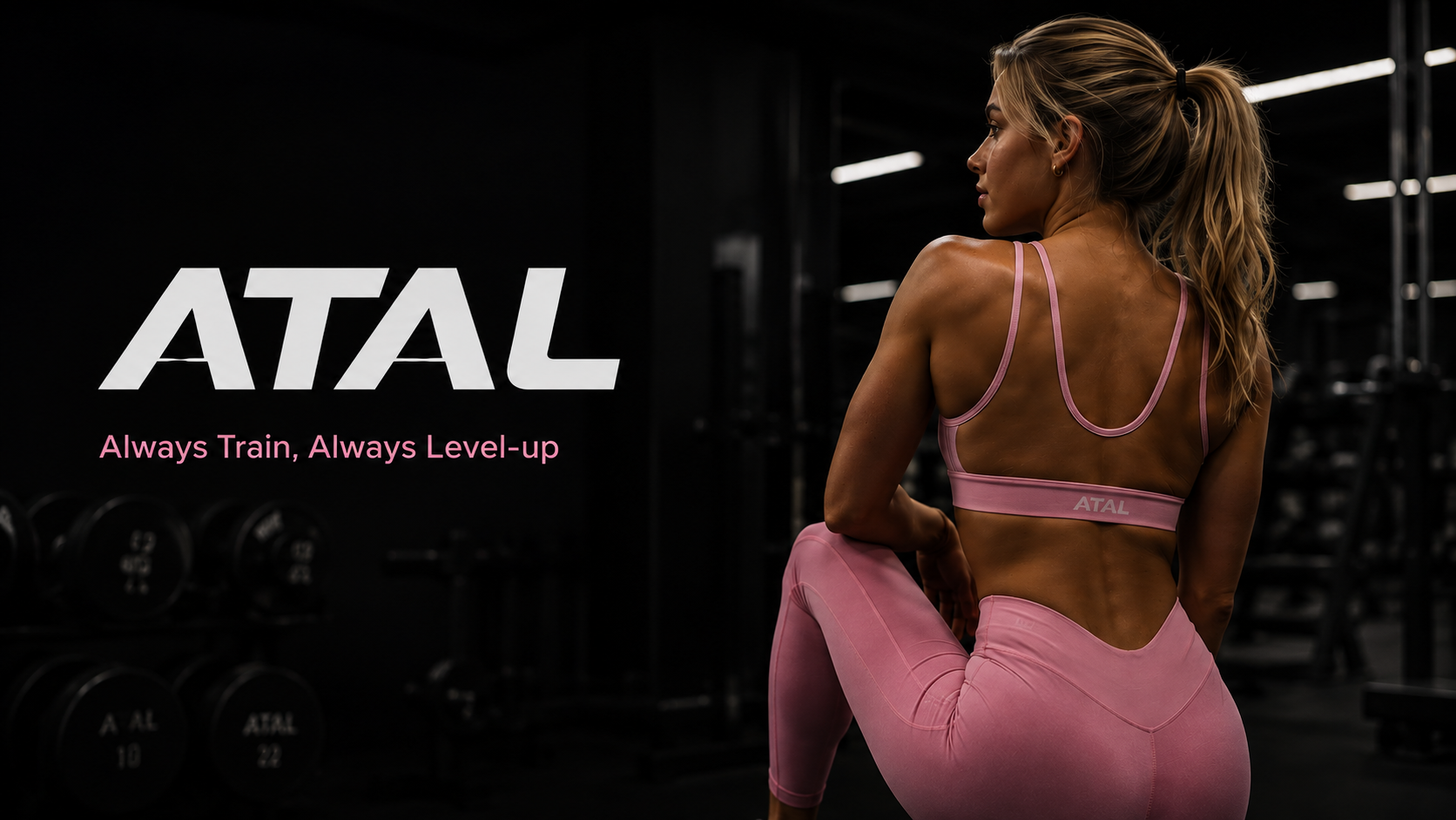 ATAL — Always Train, Always Level-up. Atleta entrenando con ropa deportiva ATAL en un gimnasio.